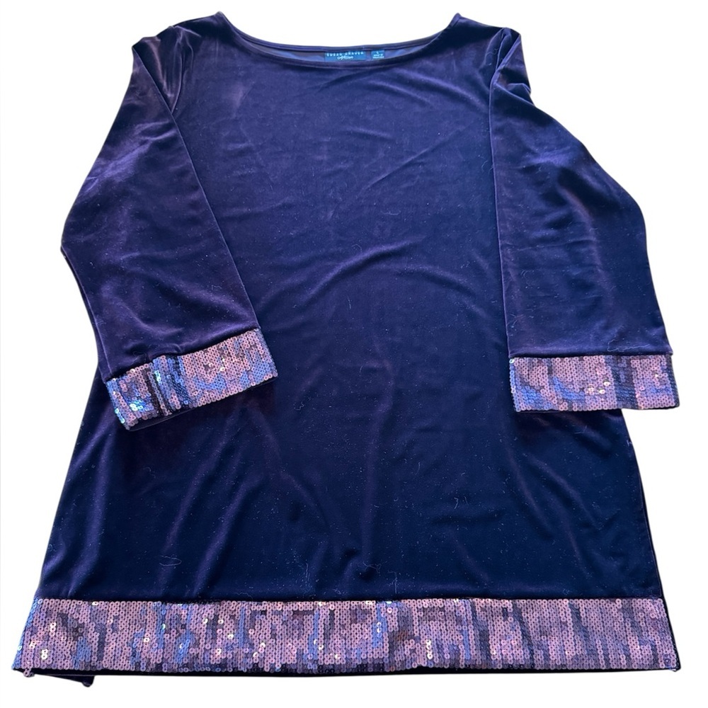 Susan Graver Artisan Purple Velvet Sequin Cuff Blouse L
